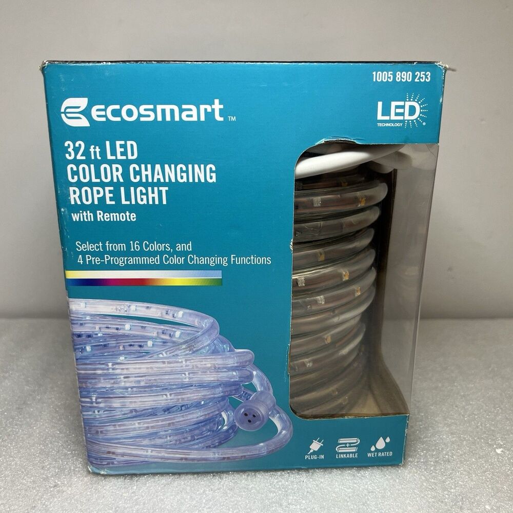 Ecosmart 32ft LED 16 Color Changing Rope Light W Remote Linkable Wet Rated